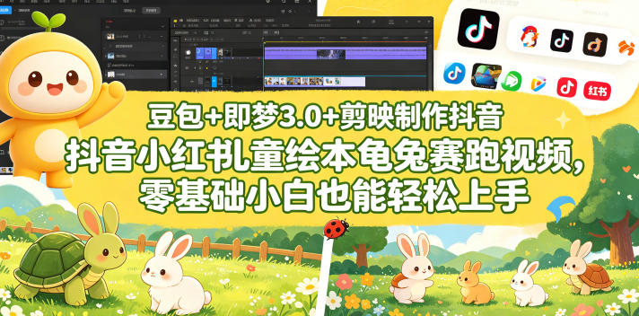 豆包+即梦3.0+剪映制作抖音小红书儿童绘本龟兔赛跑视频,零基础小白也能轻松上手-网赚副业网
