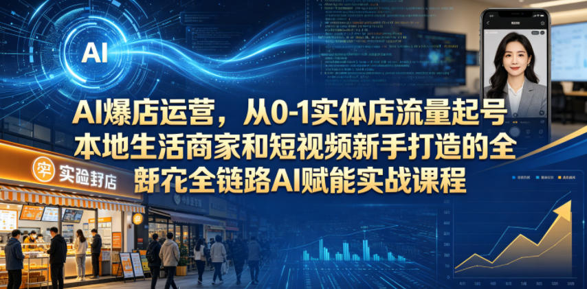 AI爆店运营,从0-1实体店流量起号,本地生活商家和短视频新手打造的全链路AI赋能实战课程-网赚副业网