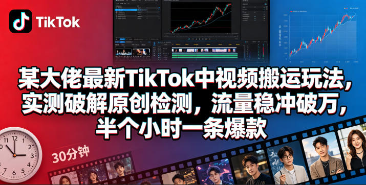 某大佬最新TikTok中视频搬运玩法,实测破解原创检测,流量稳冲破万,半个小时一条爆款-网赚副业网