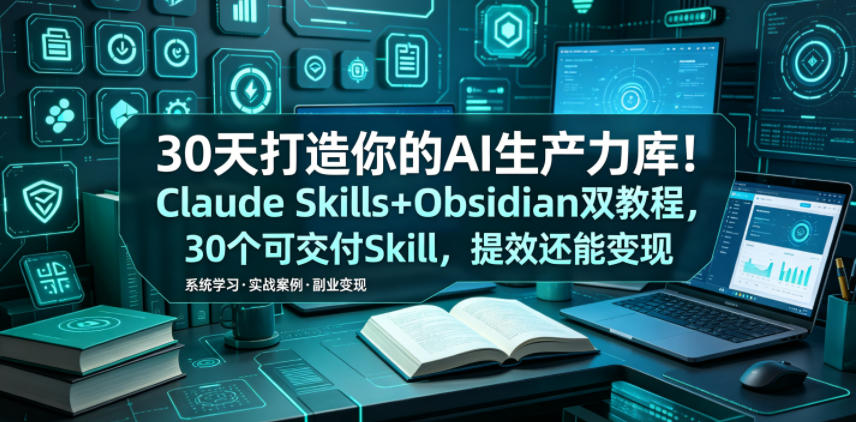 30天打造你的AI生产力库!Claude Skills+Obsidian 双教程,30 个可交付 Skill,提效还能变现-网赚副业网
