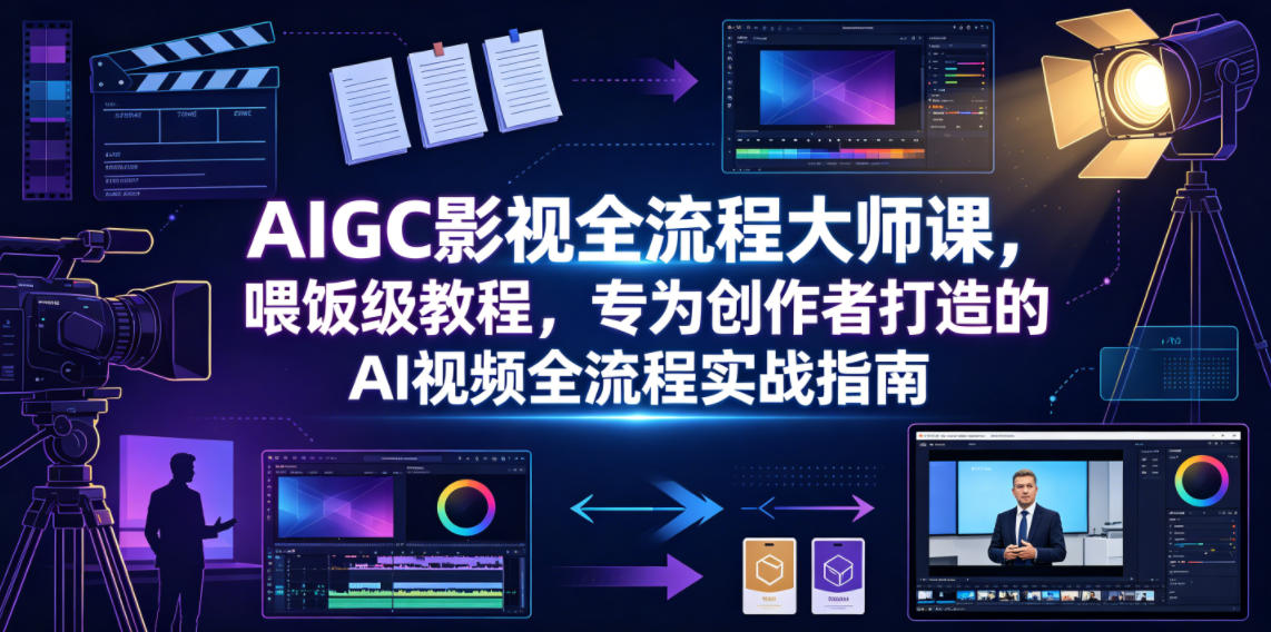 AIGC影视全流程大师课,喂饭级教程,专为创作者打造的AI视频全流程实战指南-网赚副业网