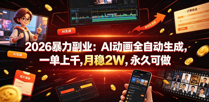 2026暴力副业：AI动画全自动生成，一单上千，月稳2W，永久可做【揭秘】-网赚副业网