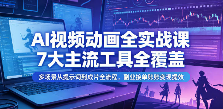 AI视频动画全实战课，7大主流工具全覆盖，多场景从提示词到成片全流程，副业接单账号变现提效-网赚副业网