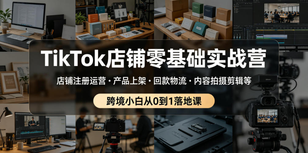 TikTok店铺零基础实战营，店铺注册运营・产品上架・回款物流・内容拍摄剪辑等 ，跨境小白从0到1落地课-网赚副业网