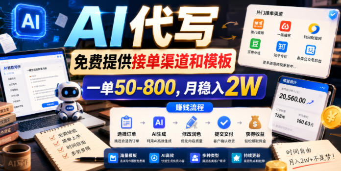 AI代写,免费提供接单渠道和模板,一单50-800,月稳入2W【揭秘】-网赚副业网