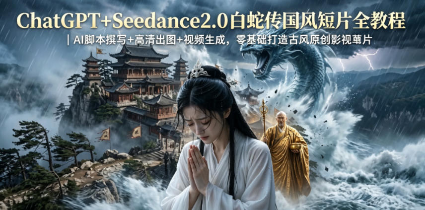 ChatGPT+Seedance2.0白蛇传国风短片全教程|AI脚本撰写+高清出图+视频生成,零基础打造古风原创影视短片-网赚副业网
