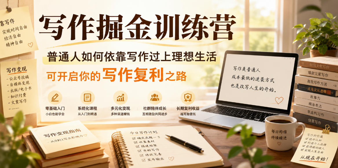 写作掘金训练营,普通人如何依靠写作过上理想生活,可开启你的写作复利之路(更新6月)-网赚副业网