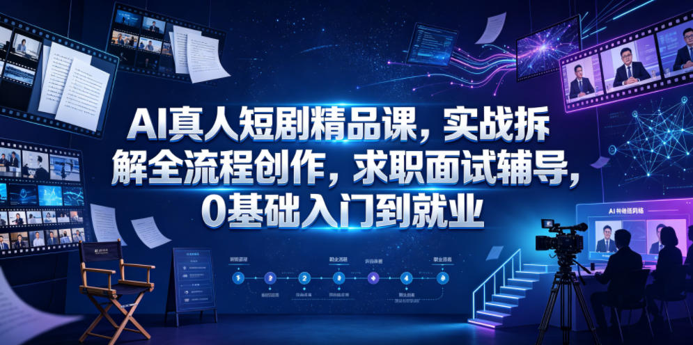 AI真人短剧精品课,实战拆解全流程创作,求职面试辅导,0基础入门到就业-网赚副业网