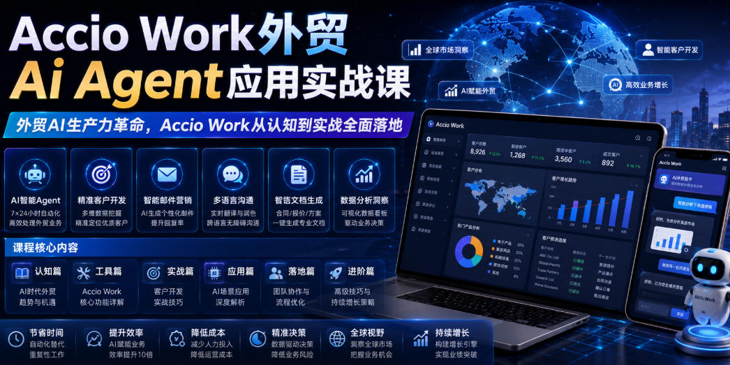 Accio Work外贸Ai Agent应用实战课,外贸AI生产力革命,Accio Work从认知到实战全面落地-网赚副业网