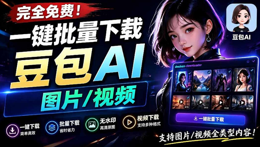 Github最新发布!一键批量下载豆包AI无水印图片/视频,简单易用,自动解析提示词-网赚副业网