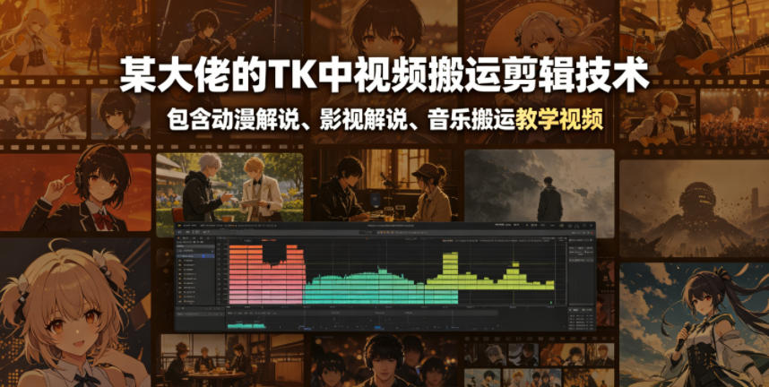 某大佬的TK中视频搬运剪辑技术,包含动漫解说、影视解说、音乐搬运教学视频-网赚副业网