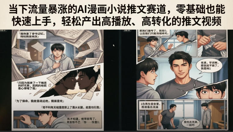 当下流量暴涨的AI漫画小说推文赛道,零基础也能快速上手,轻松产出高播放、高转化的推文视频-网赚副业网