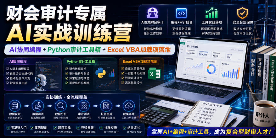 财会审计专属AI实战训练营|AI协同编程+Python审计工具箱+Excel VBA加载项落地-网赚副业网