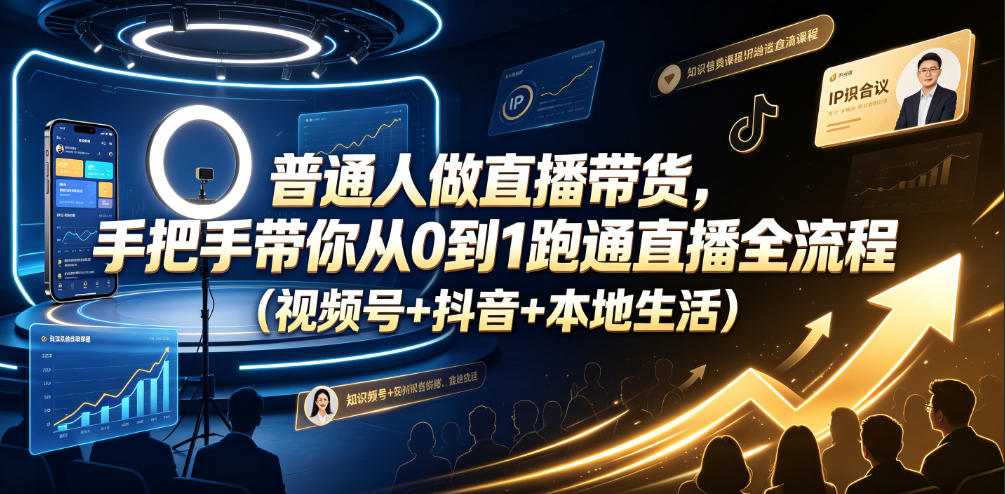 普通人做直播带货,手把手带你从0到1跑通直播全流程(视频号+抖音+本地生活)-网赚副业网