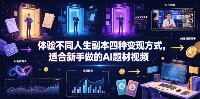 体验不同人生副本四种变现方式,适合新手做的AI题材视频-网赚副业网