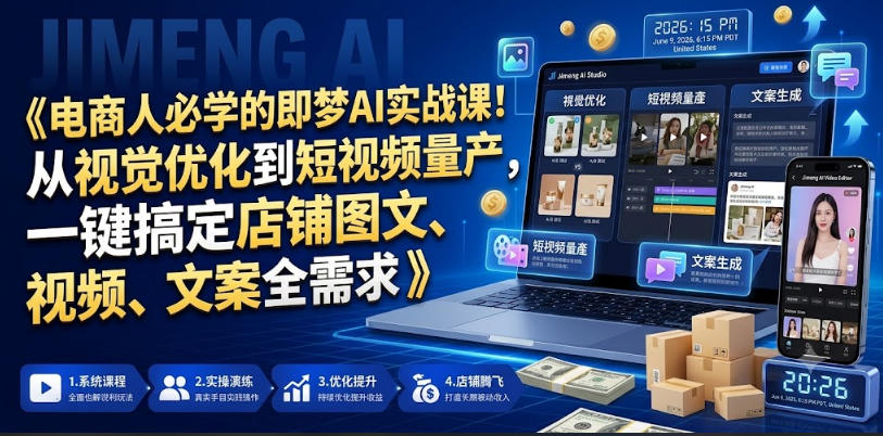 电商人必学的即梦AI实战课!从视觉优化到短视频量产,一键搞定店铺图文、视频、文案全需求-网赚副业网