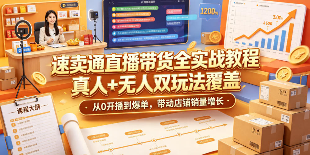 速卖通直播带货全实战教程,真人+无人双玩法覆盖,从0开播到爆单,带动店铺销量增长-网赚副业网