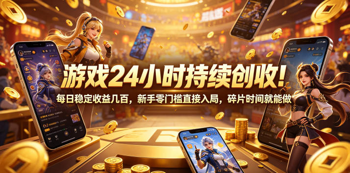 游戏24小时持续创收!每日稳定收益几百,新手零门槛直接入局,碎片时间就能做【揭秘】-网赚副业网