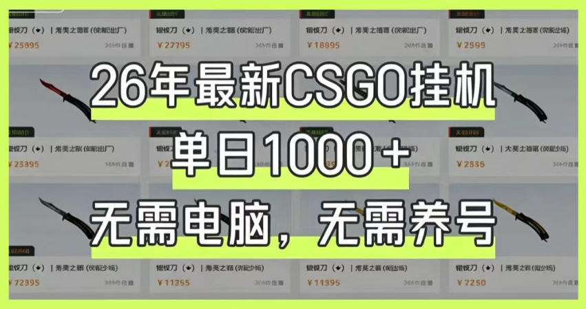 26年最新CSGO挂G系统,单日1000+,无需电脑,无需养号,0基础可上手【揭秘】-网赚副业网