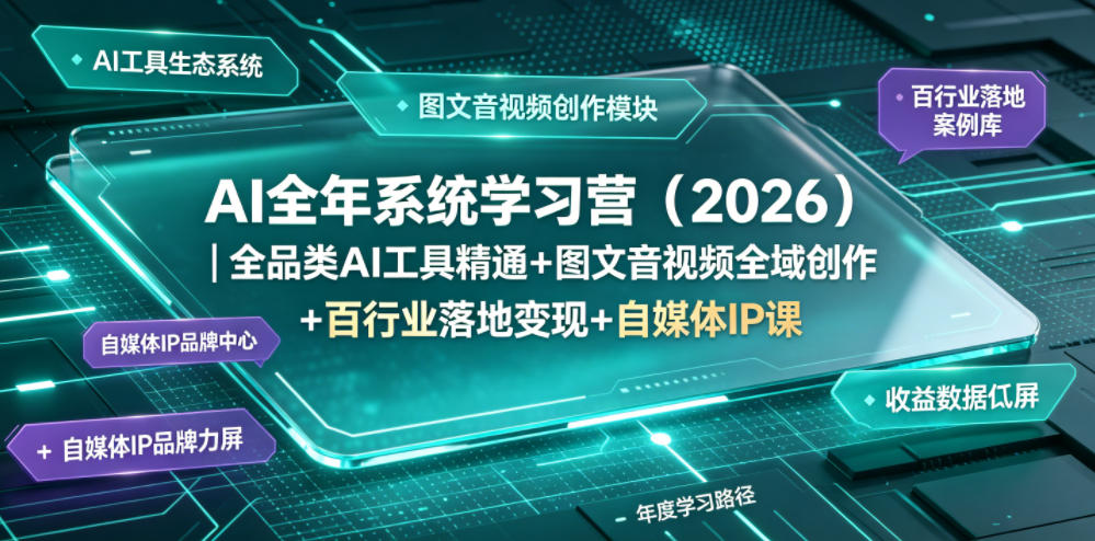 AI全年系统学习营(2026)|全品类AI工具精通+图文音视频全域创作+百行业落地变现+自媒体IP打造年度进阶大课-网赚副业网