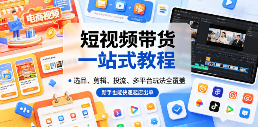 短视频带货一站式教程,选品、剪辑、投流、多平台玩法全覆盖,新手也能快速起店出单-网赚副业网