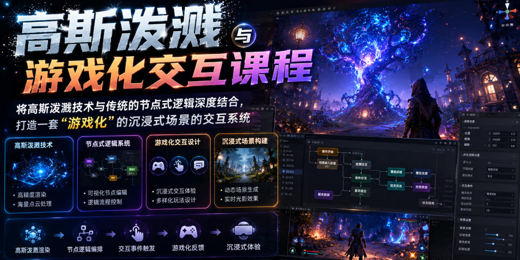 高斯泼溅与游戏化交互课程,将高斯泼溅技术与传统的节点式逻辑深度结合,打造一套“游戏化”的沉浸式场景的交互系统-网赚副业网