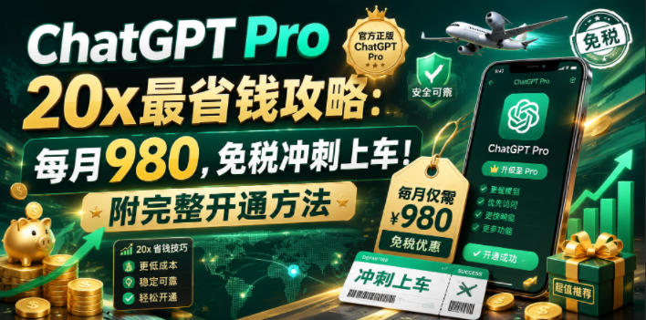 ChatGPT Pro 20x最省钱攻略:每月980,免税冲刺上车!附完整开通方法【文档】-网赚副业网