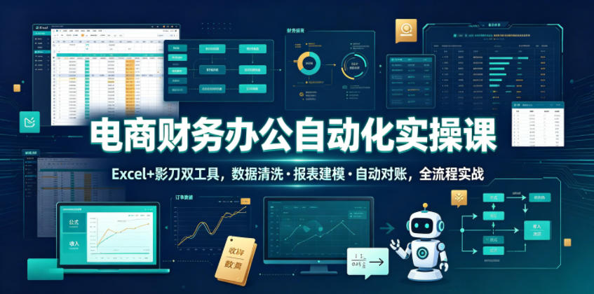 电商财务办公自动化实操课,Excel+影刀双工具,数据清洗・报表建模・自动对账,全流程实战-网赚副业网