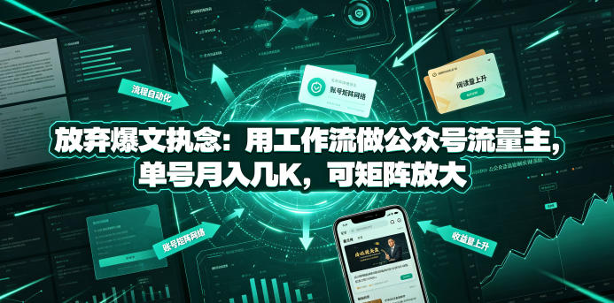 放弃爆文执念:用工作流做公众号流量主,单号月入几K,可矩阵放大-网赚副业网