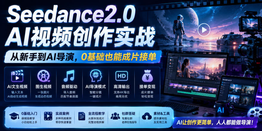 Seedance2.0 AI视频创作实战,从新手到AI导演,0基础也能成片接单变现-网赚副业网