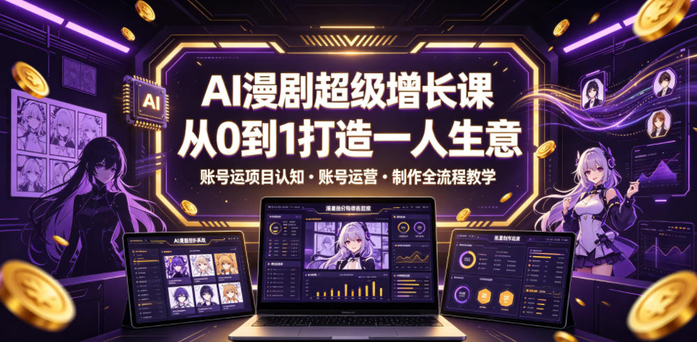 AI漫剧超级增长课,从0到1打造一人生意,项目认知・账号运营・制作全流程教学-网赚副业网