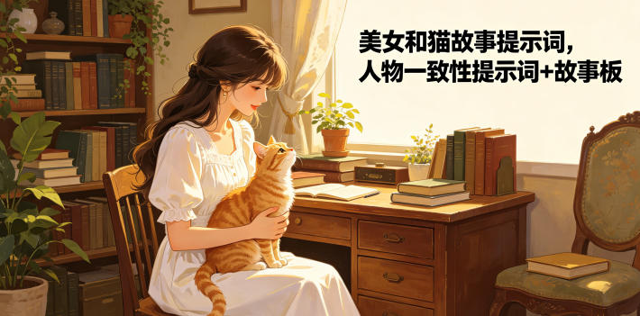 美女和猫故事提示词,人物一致性提示词+故事板-网赚副业网