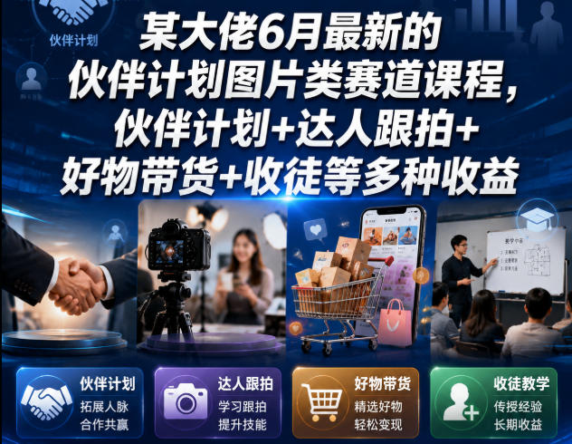 某大佬6月最新的伙伴计划图片类赛道课程,伙伴计划+达人跟拍+好物带货+收徒等多种收益-网赚副业网