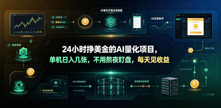 24小时挣美金的AI量化项目,单机日入几十美刀,不用熬夜盯盘,每天见收益【揭秘】-网赚副业网