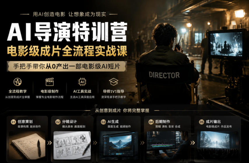 AI导演特训营,电影级成片全流程实战课,手把手带你从0产出一部电影级AI短片-网赚副业网