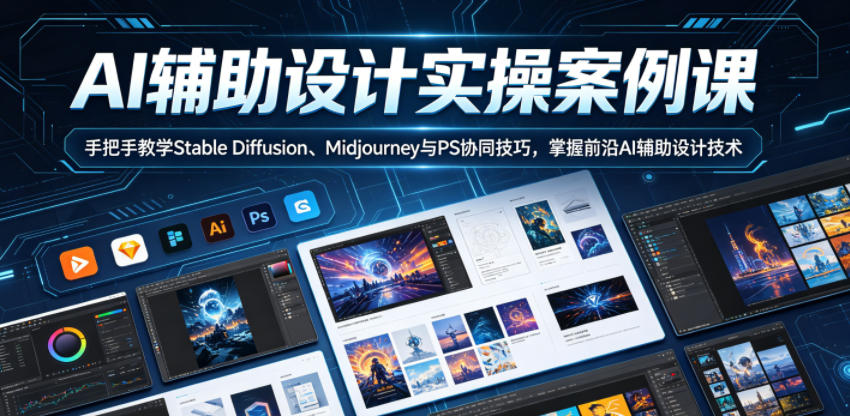 AI辅助设计实操案例课,手把手教学Stable Diffusion、Midjourney与PS协同技巧,掌握前沿AI辅助设计技术-网赚副业网