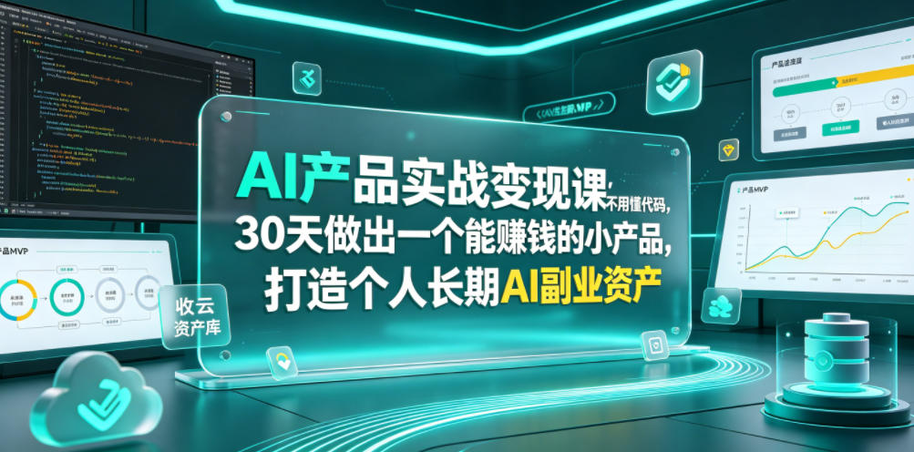 AI产品实战变现课,不用懂代码,30天做出一个能賺钱的小产品,打造个人长期AI副业资产(更新)-网赚副业网