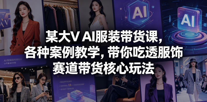 某大V AI服装带货课，各种案例教学，带你吃透服饰赛道带货核心玩法-网赚副业网