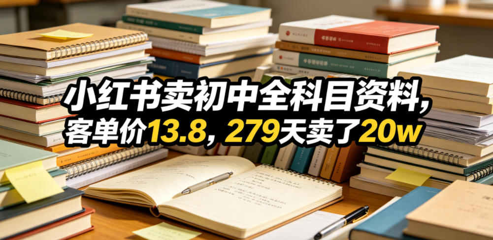 小红书卖初中全科目资料,客单价13.8,279天卖了20w-网赚副业网