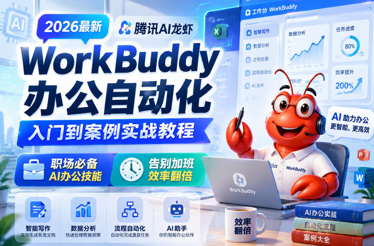 2026最新腾讯AI龙虾WorkBuddy办公自动化入门到案例实战教程,职场必备AI办公技能,告别加班,效率翻倍-网赚副业网