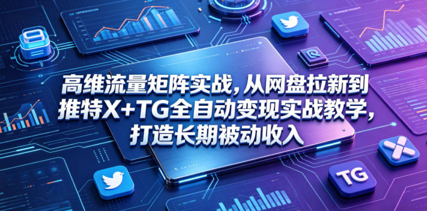 高维流量矩阵实战,从网盘拉新到推特X+TG全自动变现实战教学,打造长期被动收入-网赚副业网
