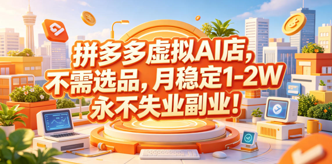 拼多多虚拟AI店,不需选品,月稳定1-2W,永不失业副业!【揭秘】-网赚副业网