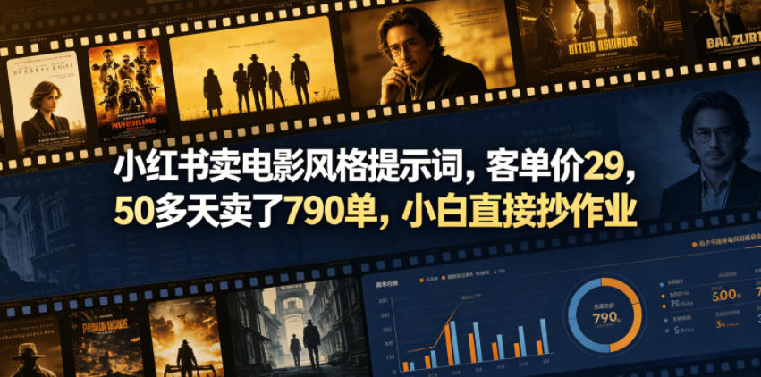 小红书卖电影风格提示词,客单价29,50多天卖了790单,小白直接抄作业!-网赚副业网