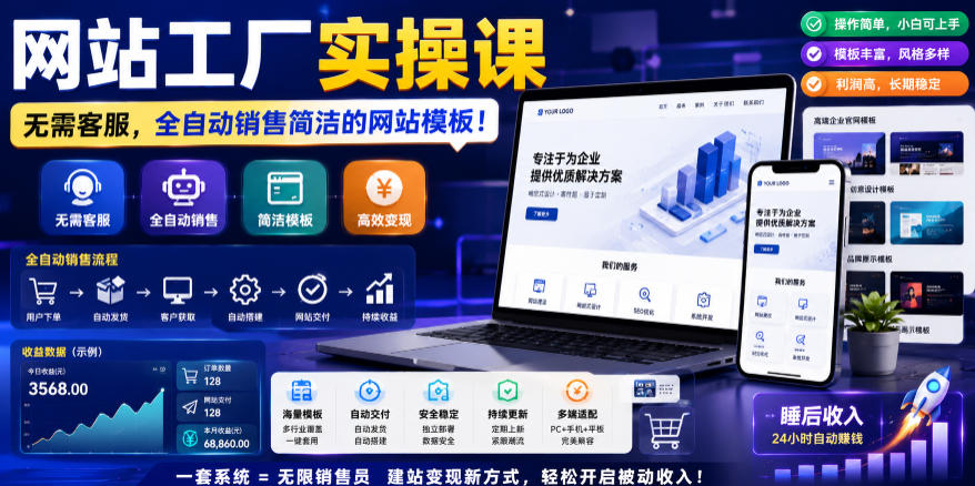 网站工厂实操课,无需客服,网站模板自动赚钱!【原创双语字幕】-网赚副业网