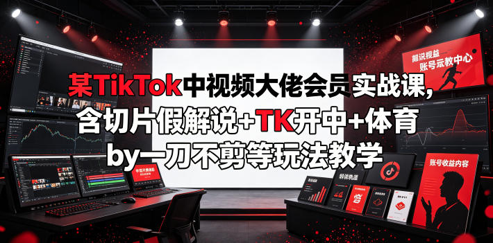 某TikTok中视频大佬会员实战课,含切片假解说+TK开中+体育by一刀不剪等玩法教学-网赚副业网