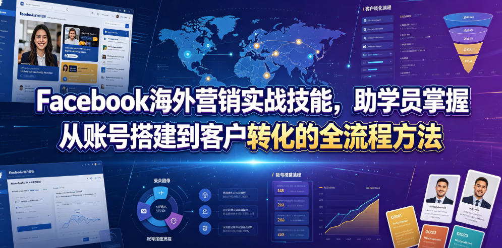 Facebook海外营销实战技能,助学员掌握从账号搭建到客户转化的全流程方法-网赚副业网