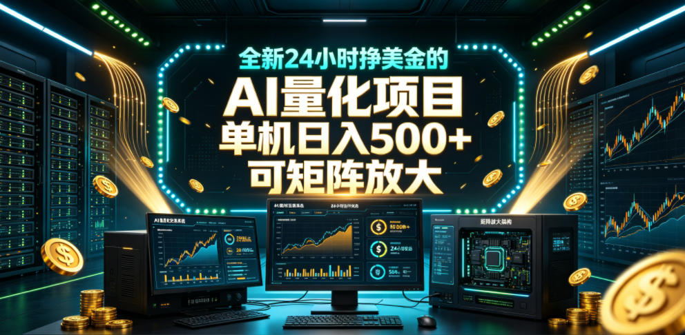全新24小时挣美金的AI量化项目,单机日入500+,每天见收益,可矩阵放大【揭秘】-网赚副业网