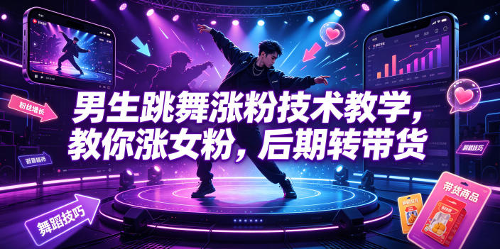 男生跳舞涨粉技术教学,教你涨女粉,后期转带货-网赚副业网