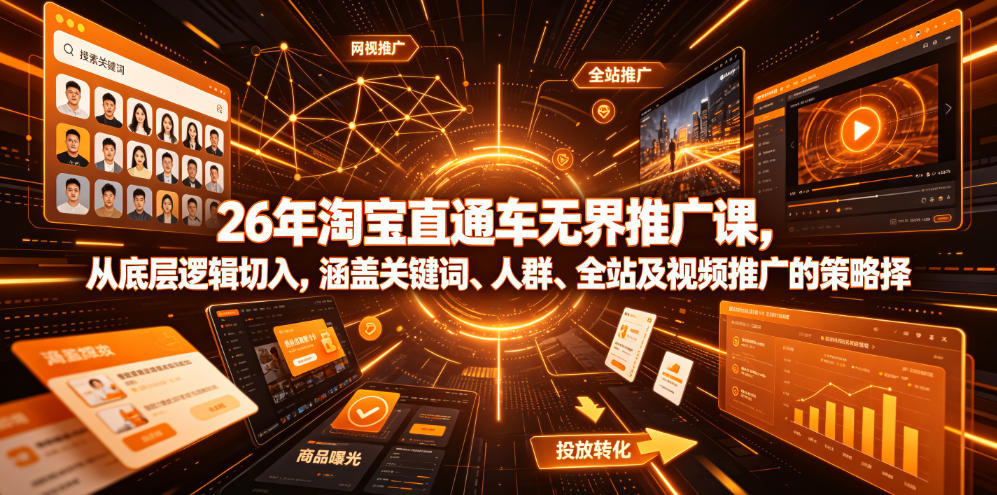 26年淘宝直通车无界推广课,从底层逻辑切入,涵盖关键词、人群、全站及视频推广的策略选择-网赚副业网