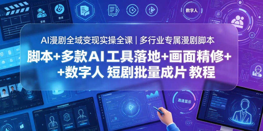 AI漫剧全域变现实操全课|多行业专属漫剧脚本+多款AI工具落地+画面精修+数字人短剧批量成片全教程-网赚副业网